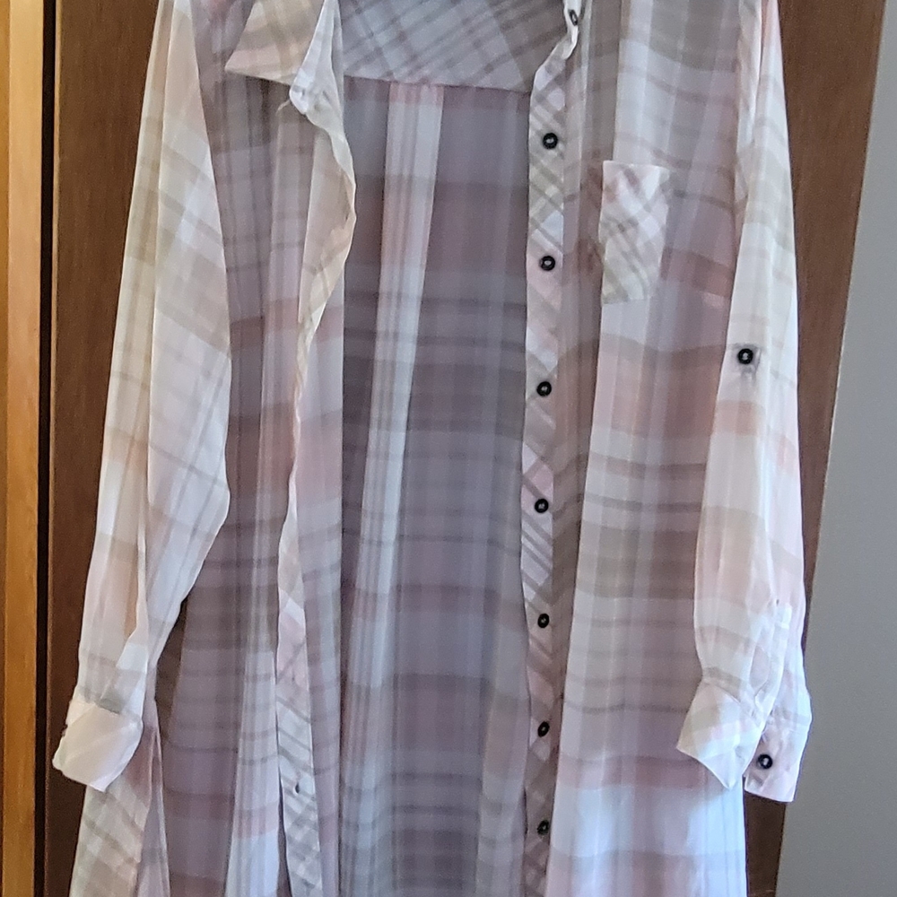 Plaid Sheer Button-Up Shirt